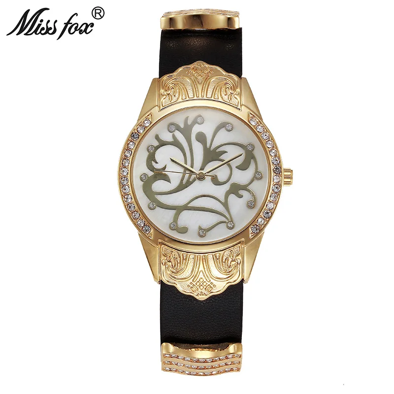 

Miss Fox Gold Watch Women Dress Flower Article Montre Homme Marque De Luxe Stainless Steel Back Water Resistant Relogio Feminino