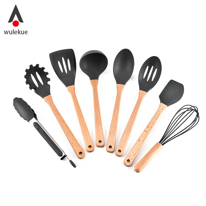 Wulekue 8Pcs/Set Kitchenware Silicone Heat Resistant Kitchen Cooking Utensils Non-Stick Baking Tool Sets