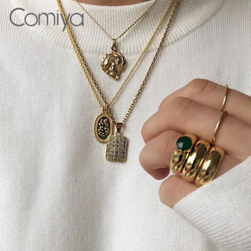

Comiya Korean Necklaces Gold Color Leaf Plant Pendant Statement Jewelry Accessories Maxi Necklace For Women Collare Collier