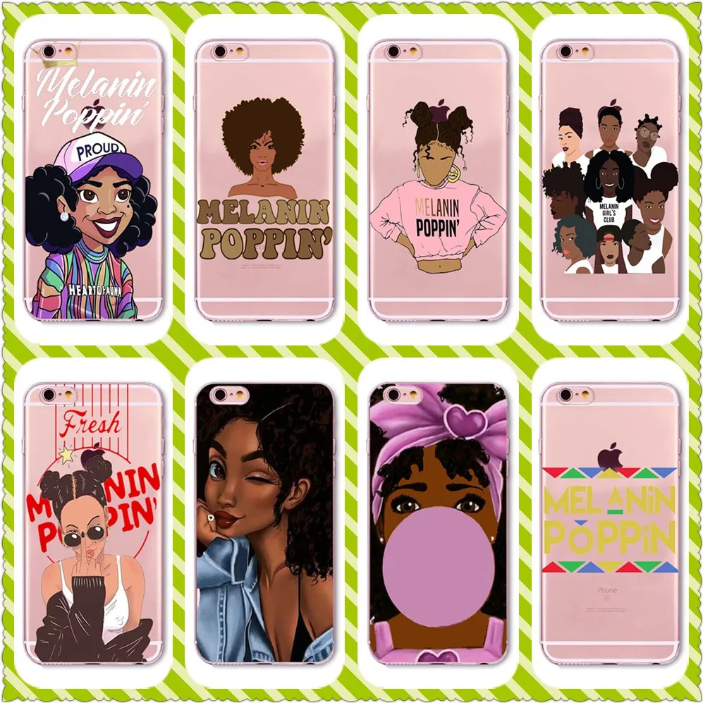2bunz melanin poppin aba For iphone X XS XR 8P Quality Transparent soft silicone Case for Samsung  S6 S7  S8 S9 luxury phone