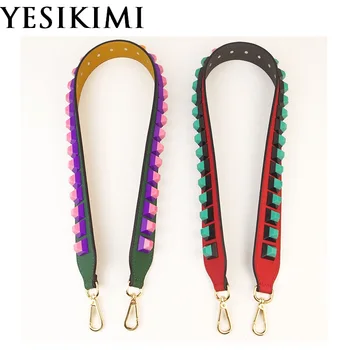 

YESIKIMI Colorful Rivet Straps Fashion Tide Women Bolsa Belt Bag Accessories Bag Part Purse Strap DIY Straps Red Green Color