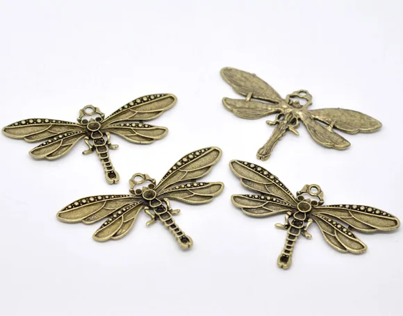 Doreen Box Прекрасные 5 бронзовые тона Подвески в форме стрекозы 73x42 мм (B13109)|bronze charms