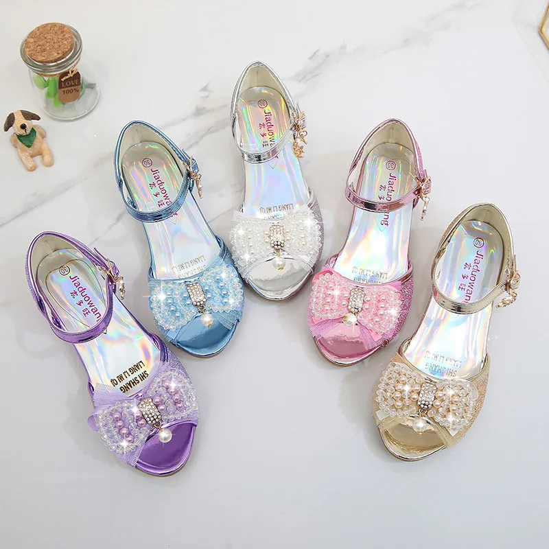 Girls Rhinestone Bow Latin Dance Sandals for 5-13 Years Old Children Summer High Heel Princess Shoes Kids Sandals kids shoes children sandals kids sandals