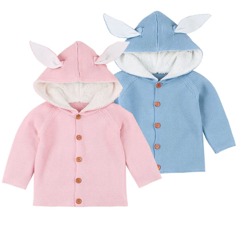 

Spring Sweater for Baby Girls Knitted Jackets Cute 3D Rabbit Ear Newborn Boys Cardigans Coats Long Sleeve Children Knitwear Tops