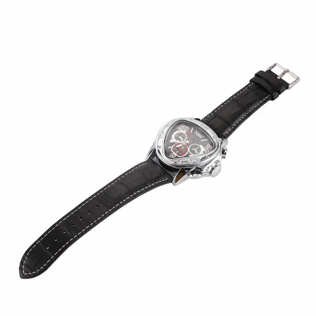 Мужские автоматические механические цифровые наручные часы, кожаные Наручные часы с треугольным черным циферблатом, деловые часы со скелетом