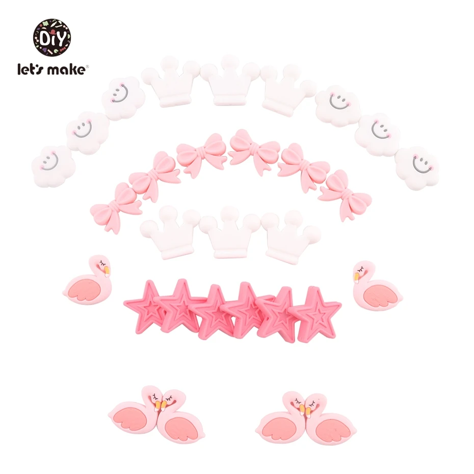 

Let's make 1set Silicone Teether Mini Cloud New Bowknot Set DIY Accessories Necklace Baby Shower Gifts BPA Free Baby Teether