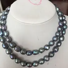 Очаровательное 12-13 мм натуральный культивированный черный синий пресноводный жемчуг ожерелье 17inch18inch