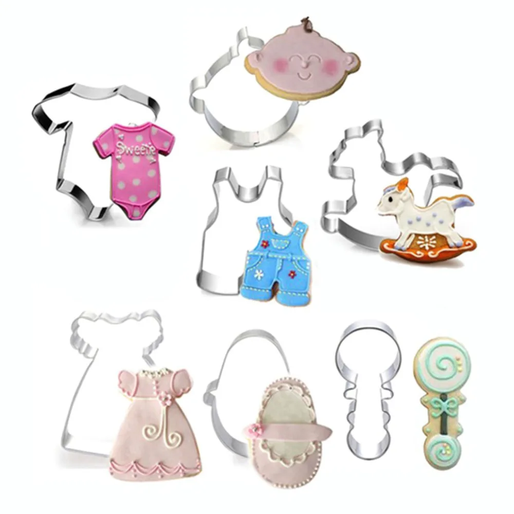 

Lovely Baby Cookie Mold Set Stainless Steel Cloth Bib Feeding Bottles Biscuit Cutter Home Diy Cookie Decoration Mould