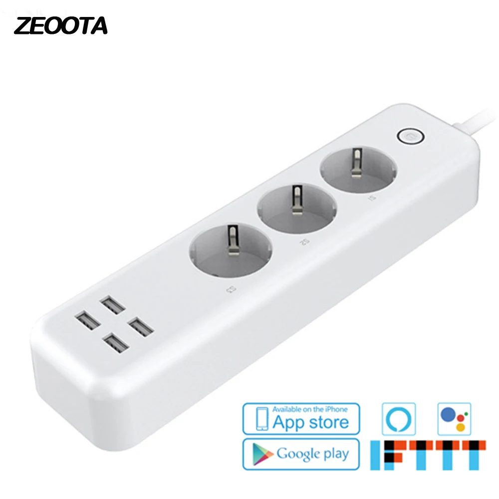

Wifi Smart Power Strip 3 EU Plug Outlet Socket with USB 4 Charging Port App Control work with Alexa and Google Assistant Homekit