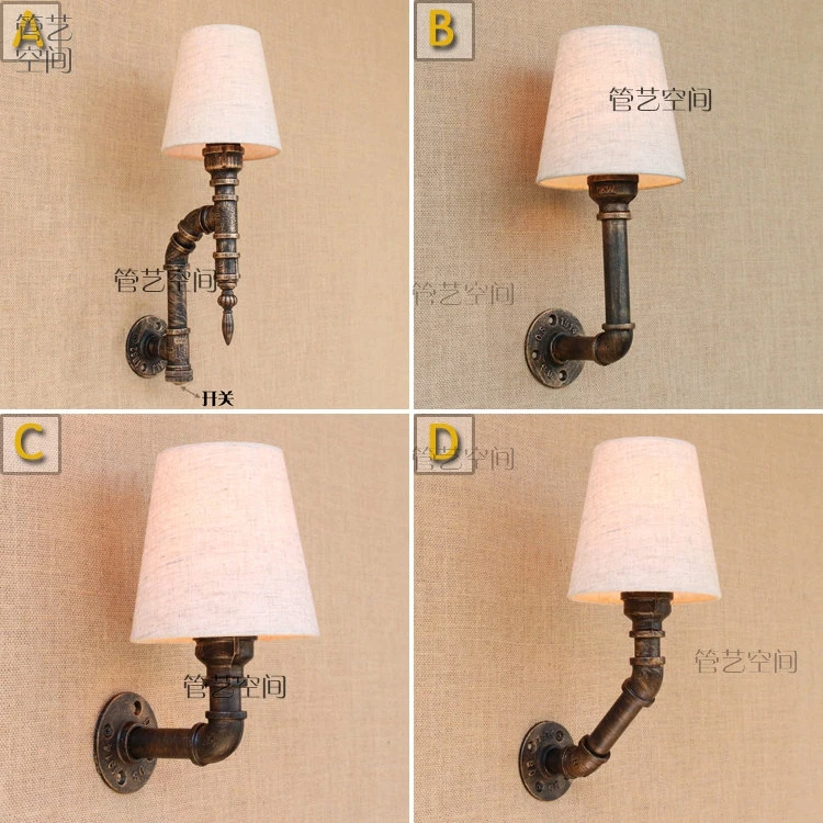 

Industrial coffee shop bar, iron art with cloth cover loft bedroom living room antique American Bar water pipe wall lamp