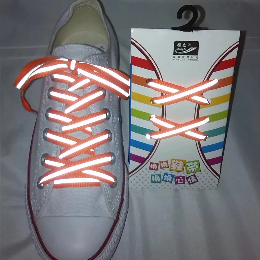 1Pair 3M Reflective Shoes lace Flat Sports Shoelaces Fluorescent Sneaker Shoestrings Running Shoelace For Adult Length 120cm