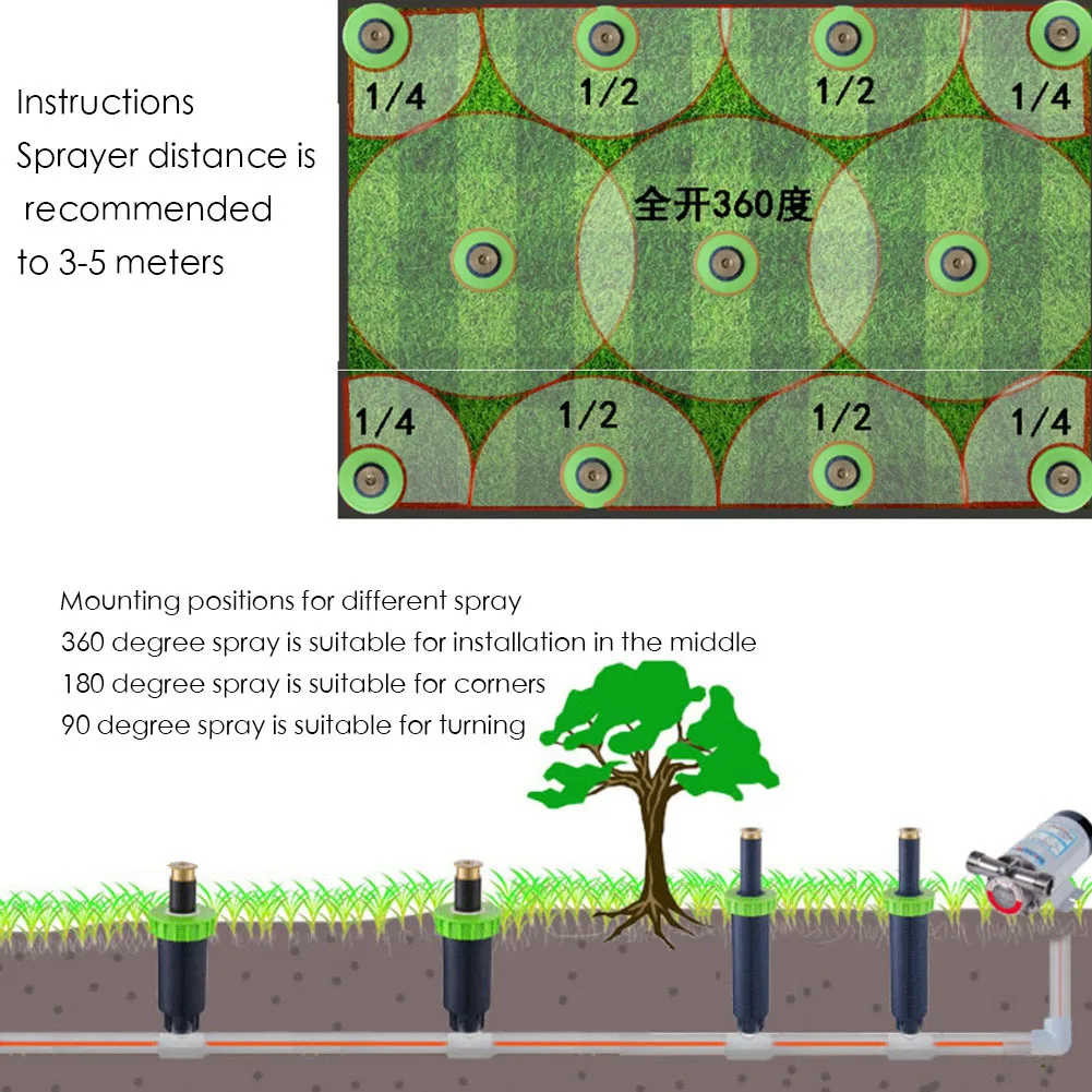 90/180/360 градусов Поворот чистый Медь похоронены спрей с автоматическим выдвижением и телескопическая газон похоронены сопло для садоводства для полива и орошения Инструменты