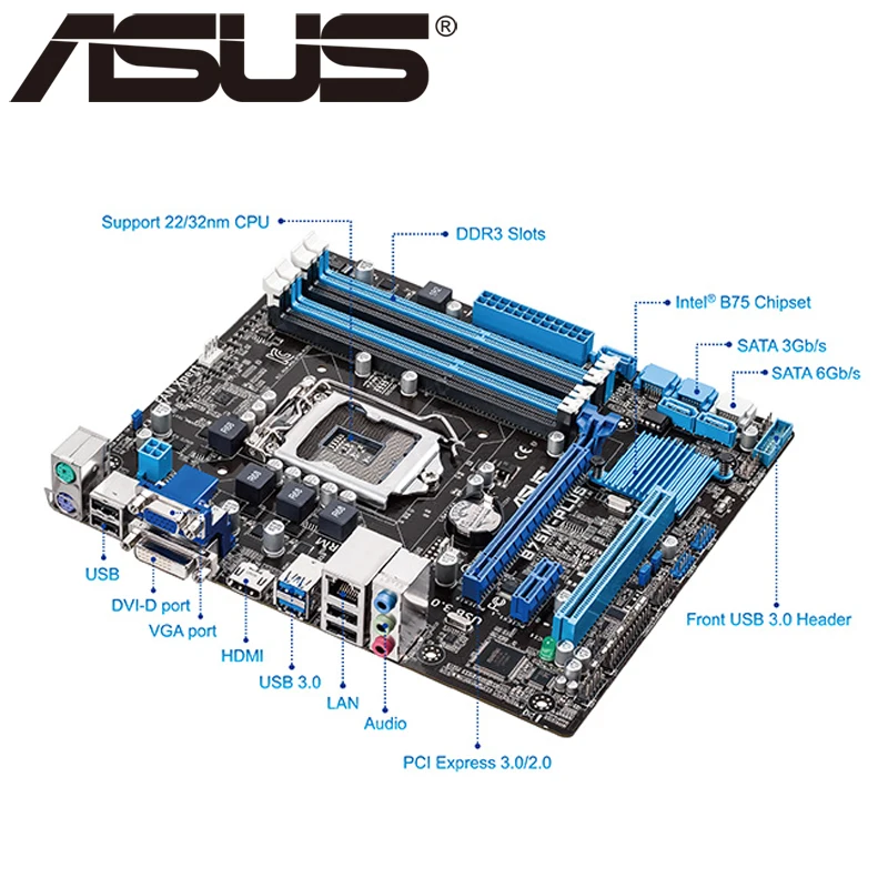 Asus B75M PLUS настольная материнская плата B75 Socket LGA 1155 i3 i5 i7 DDR3 16G uATX UEFI BIOS оригинальная