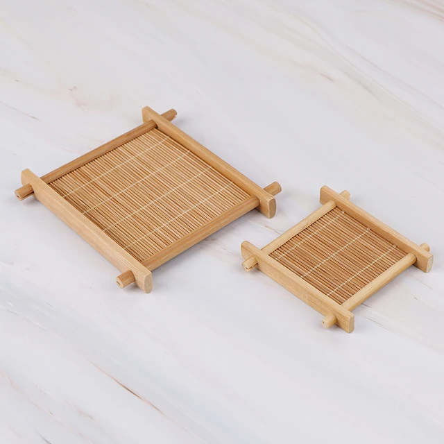 1pc Mini Handmade Bamboo Cup Mat Kung Fu Tea Accessories Table Placemats Coaster Coffee Cups Drinks Kitchen Product Mug Pads 4