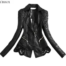LXUNYI Весна Осень Корейская кружевная Лоскутная PU тонкая короткая кожаная куртка женская мода черная кожаная куртка пальто