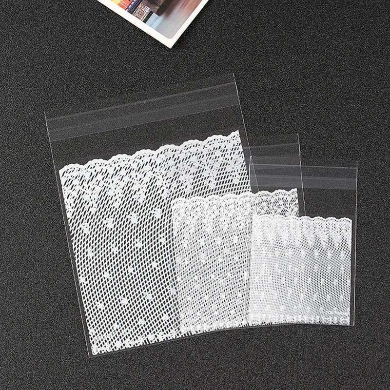 100 шт белый кружевной самоклеящийся целлофановый пакет для виолончели пластиковый пакет для самостоятельной упаковки конфет герметичный упаковочный мешочек кисет для печенья