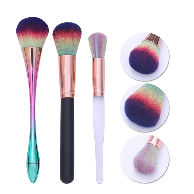 Best Price 1 Pc Gradient Makeup Brush Colorful Rose Gold Transparent Handle Dust Cleaner Blush Foundation Cosmetic Brush Beauty Makeup Tool