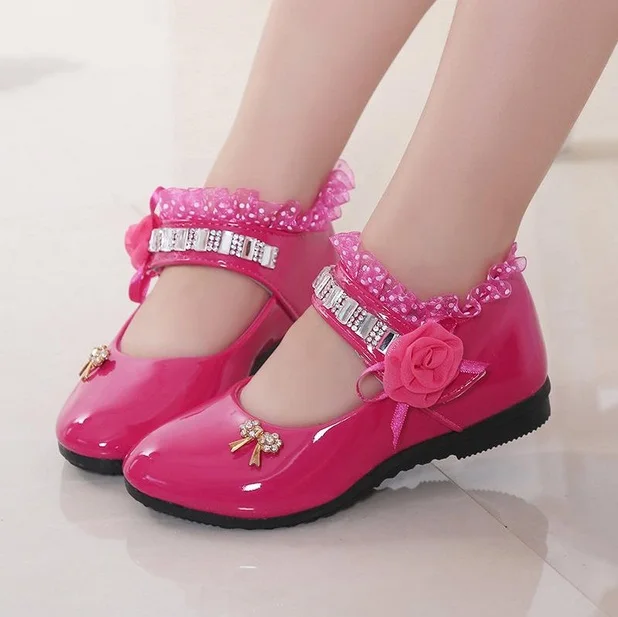 

2019 female child black leather performance shoes female child white leather princess single shoes