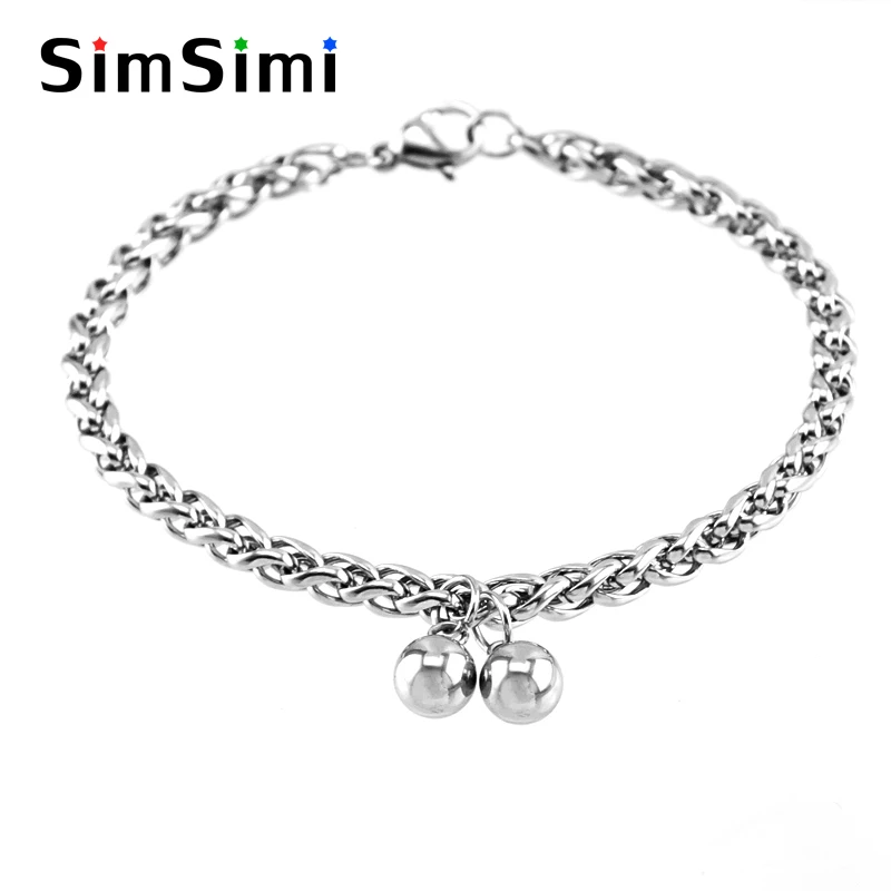 

female pulseira masculina Stainless Steel bracelets 4mm braid Chain ball charm Bracelets bangle Jewelry gift Good quality