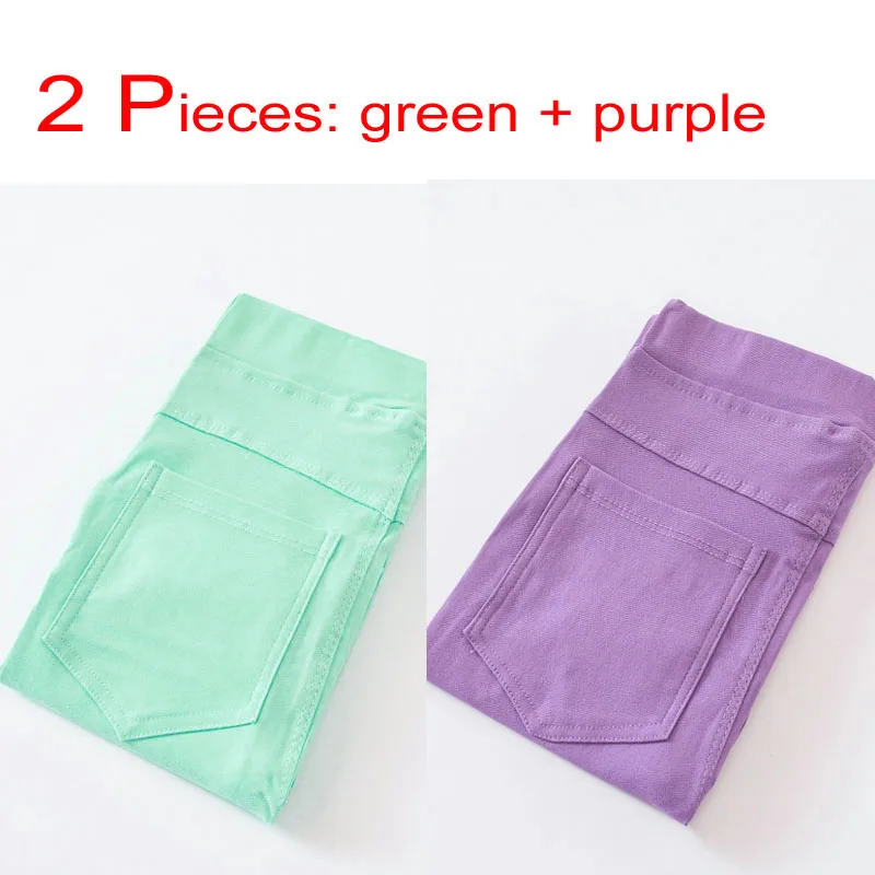 Г. Осенние узкие штаны высокого качества для девочек леггинсы для девочек Однотонные милые цветные брюки - Цвет: green purple