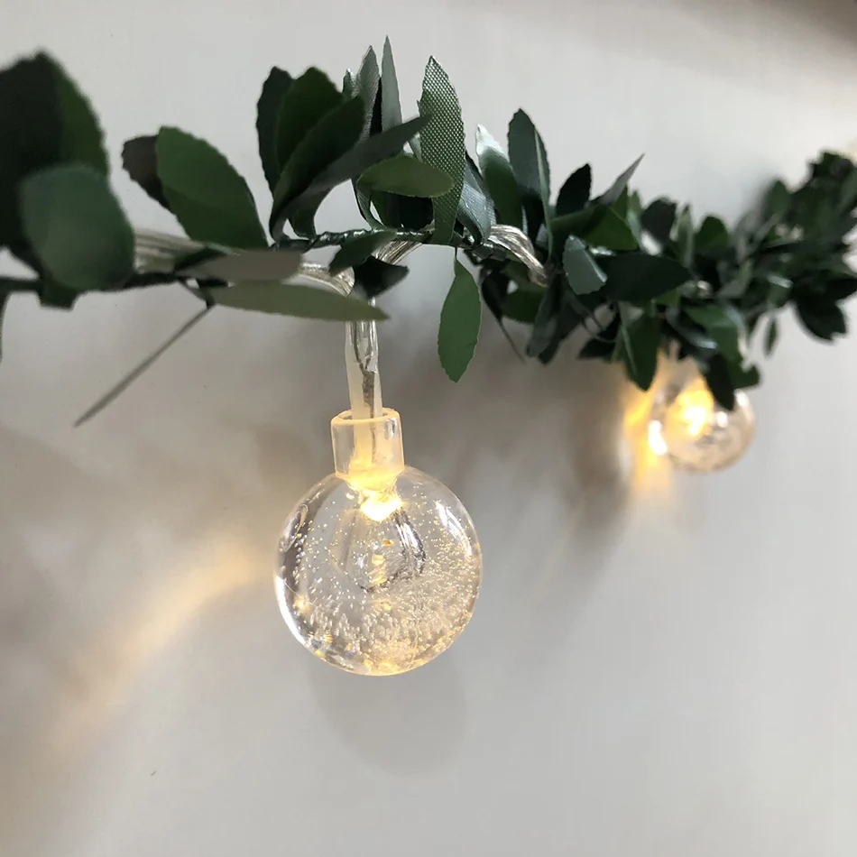 Lovely Green Leaf Garland With Round Ball Led Light 3M 20 Leds Powered By Battery Holiday Fairy Wedding/Party Decoration | Дом и сад