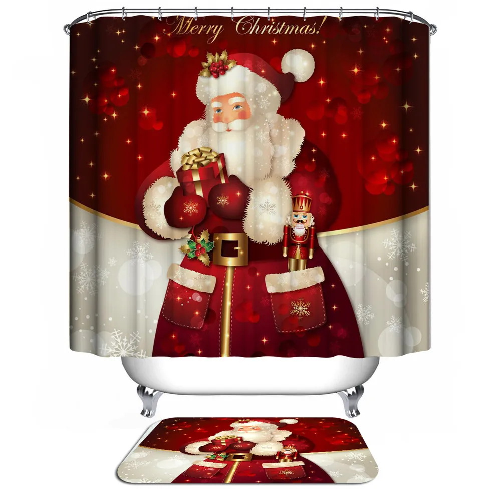 New Santa Claus Christmas Shower Curtain 3d Modern Waterproof Fabric