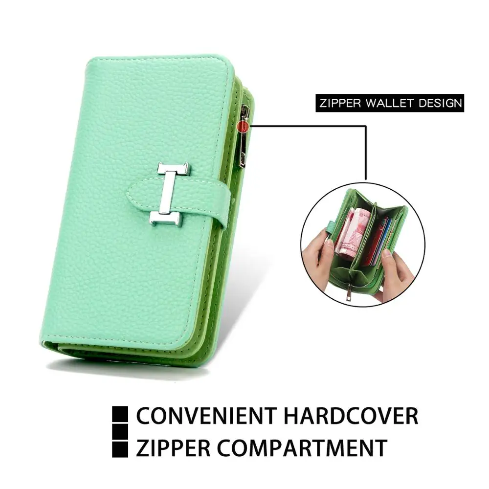 

For Samsung Galaxy S10 Plus PU Leather Zipper Flip Wallet Case Samsung S10 S8 S9 Plus 2 in 1 Multifunction Detachable Handbag