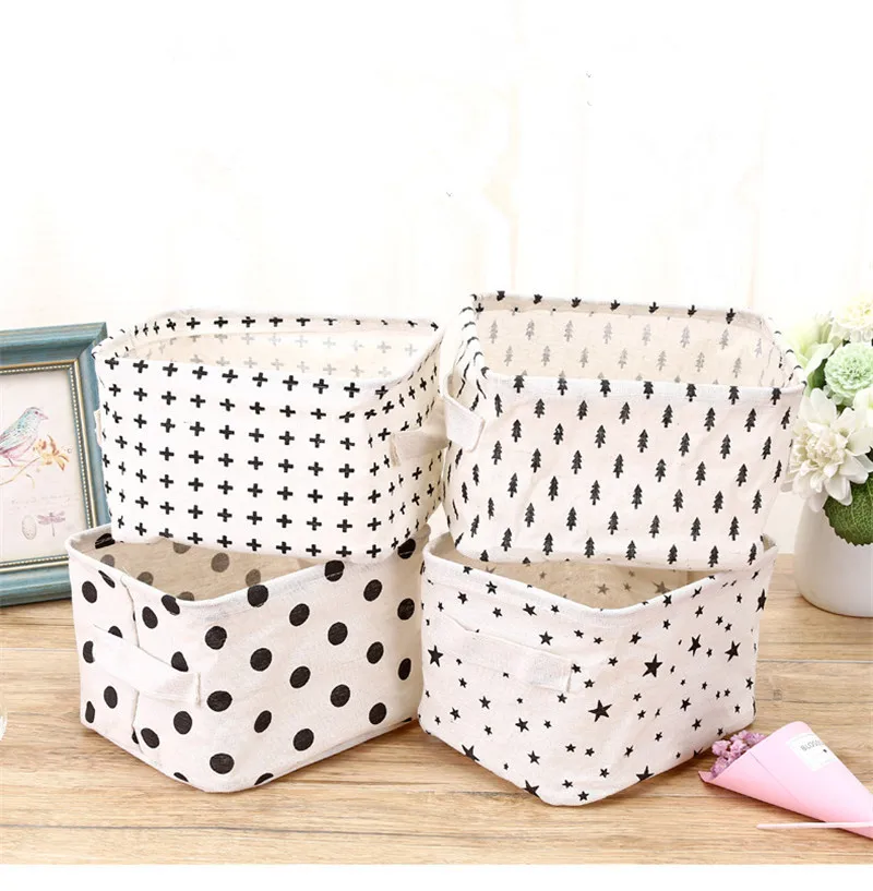

High Quality Cotton Linen Desktop Storage Basket Sundries Storage Box with Handle Linen Desk Container Makeup Organizer Case