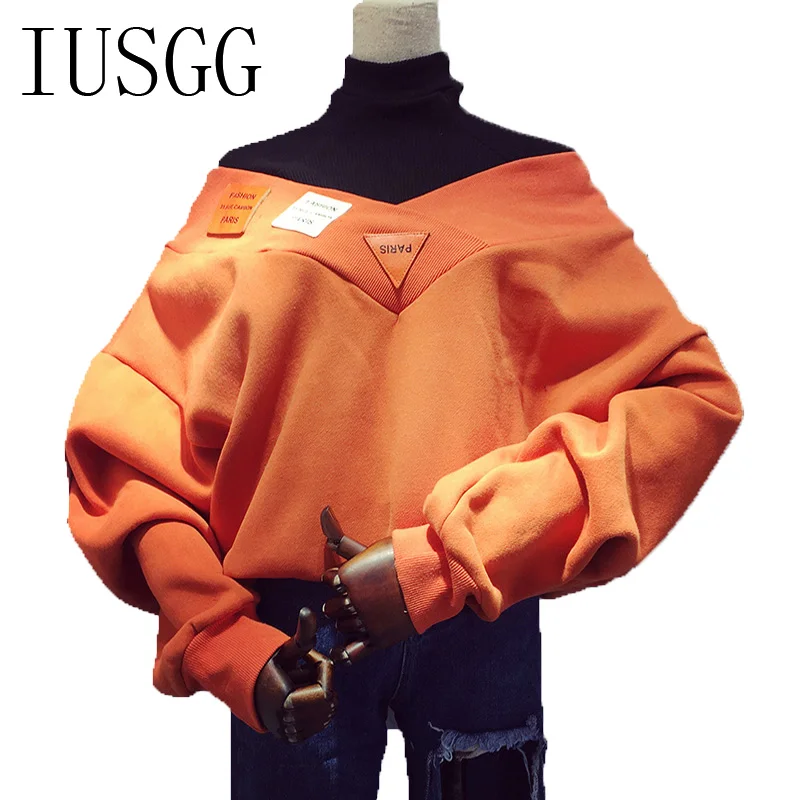 

BF Style Hoody Harajuku Sweatshirt Women Sexy Off Shoulder Pullovers Long Sleeve Women V-neck Winter Female Tops