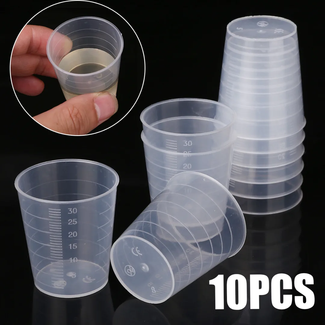 10pcs/50pcs/100pcs 30ml Transparent Plastic Measuring Cups Laboratory Kitchen Disposable Liquid Measure Pot Container