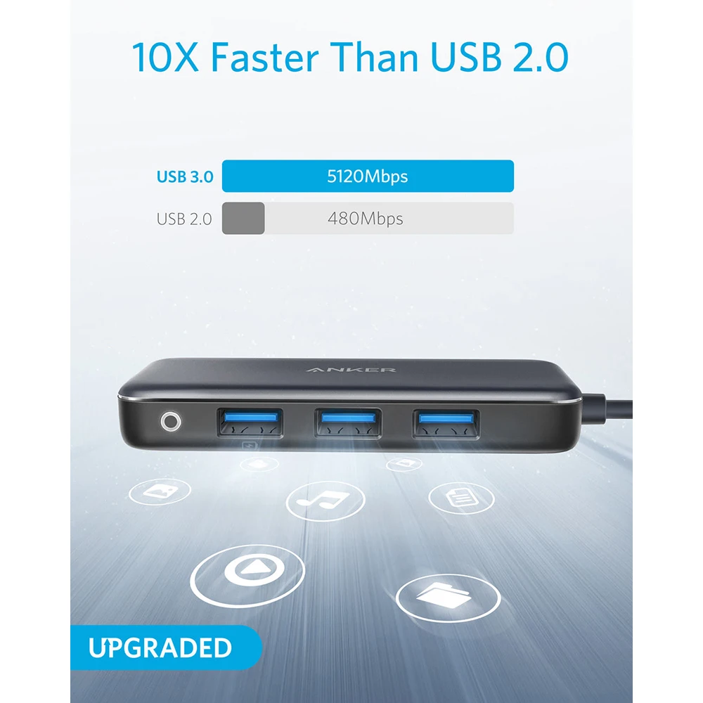 Anker Hub USB C 4 en 1 Adaptador de USB-C 60W de potencia 3 puertos USB 30 para MacBook Pro 13