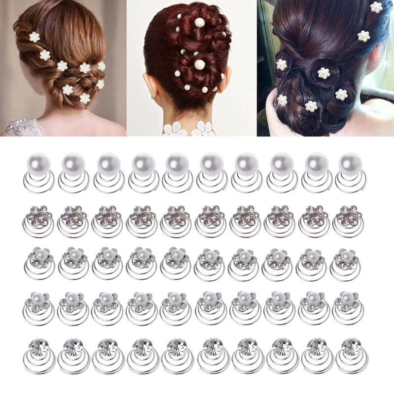 10pcs Bridal Wedding Pearl Flower Hairpins Swirl Spiral Twist
