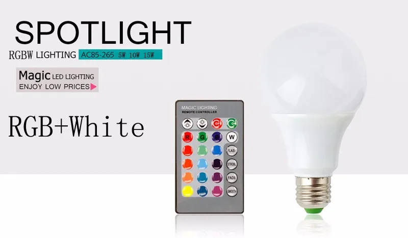 E27 RGBW 5 Вт 10 Вт 15 Вт Красочный светодиодные лампы AC 85-265 В RGB LED пятно света с Дистанционное управление RGB светодиодные панели Освещение белый