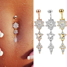 

Sexy Dangle Belly Bars Belly Button Rose Gold Rings Belly Piercing CZ Crystal Flower Body Jewelry Navel Piercing Rings Drop