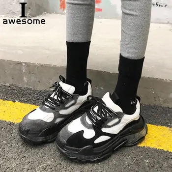 

Genuine Leather Retro Women's Dad Sneakers platform shoes Chunky sneakers comfortable chaussure Footware Thick Sole Ladies shoe