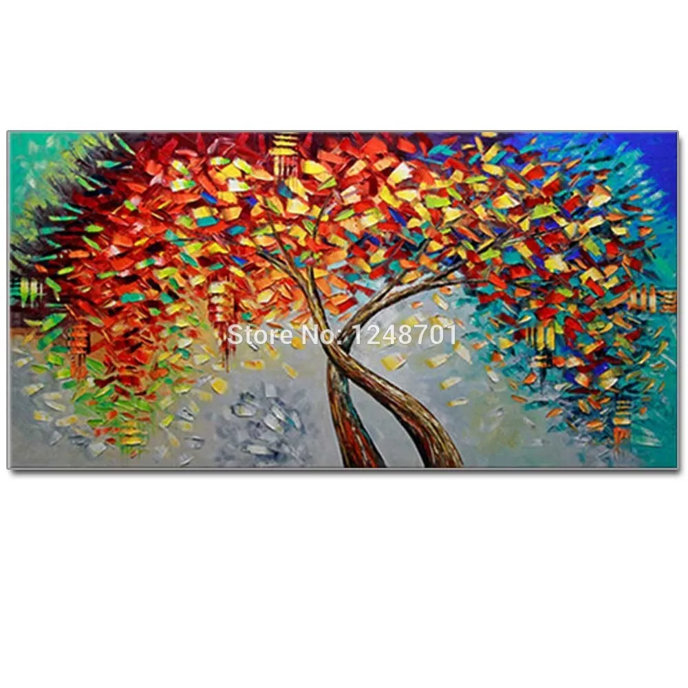 

Hand Painted Abstract Tree Thick Impasto Landscape Oil Painting On Canvas Blooming Tree Wall Picture Living Room Home Wall Decor