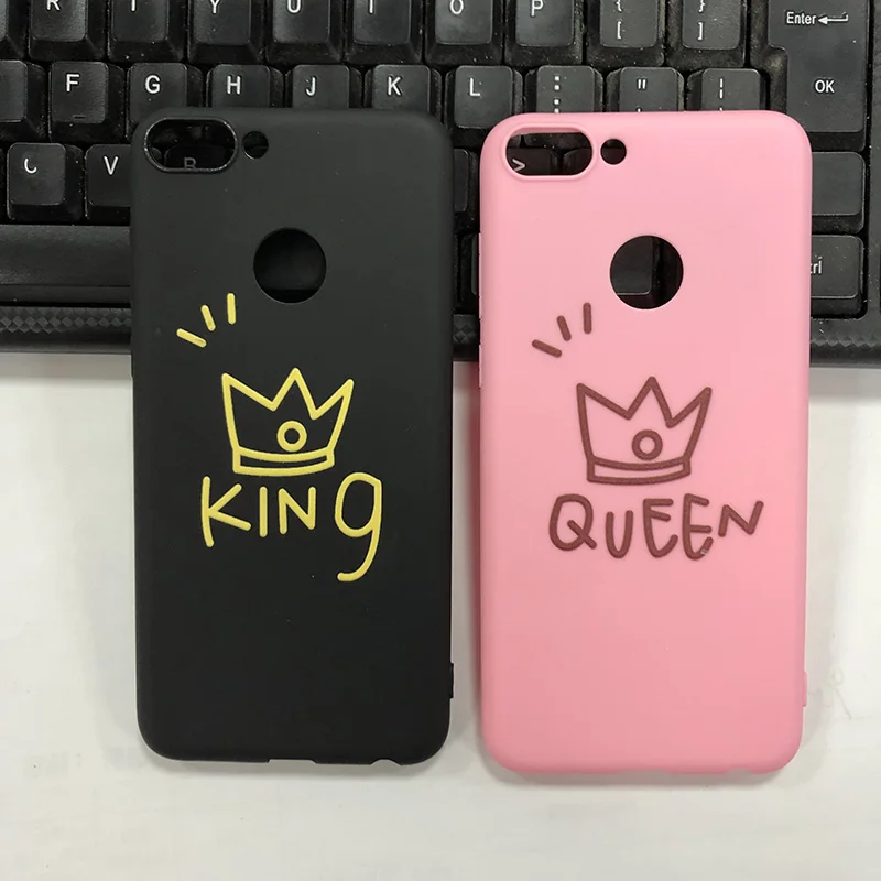 

For Huawei P Smart Case 5.65 Inch Couple Pink Queen King Soft Tpu Full Back Cover Case For Huawei P Smart FIG-LX1 Enjoy 7S Cases