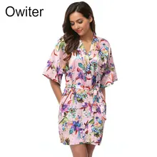 Owiter Women Short floral Robe Dressing Gown Bridal Wedding Bride Bridesmaid Kimono 012