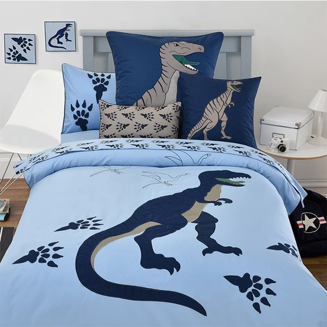 100 cotton children cartoon embroidered blue dinosaur 3 4pcs bedding dinosaur bed sheets queen size