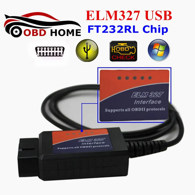 OBDII ELM327 USB импортный чип FT232RL OBD2 ELM 327 пластик с процессором ARM автоматический