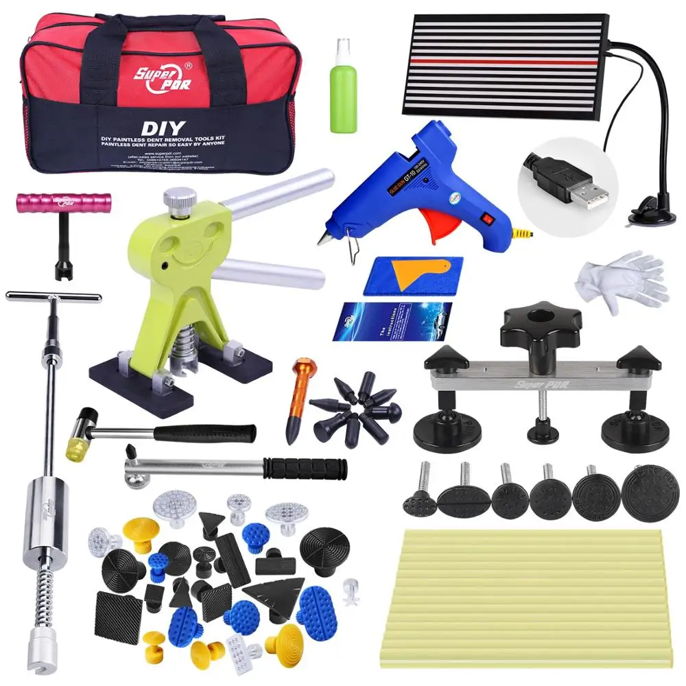 

Super PDR Tools Kit For Car Paintless Dent Repair Tool Auto LED Reflector dent Lifter Puller Bridge Glue Rods Dent Hand Tool Set