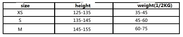 size chart for child