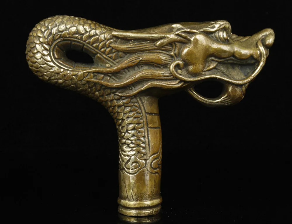 Superb China Old Handwork Bronze Dragon Statue Cane Head Walking Stick