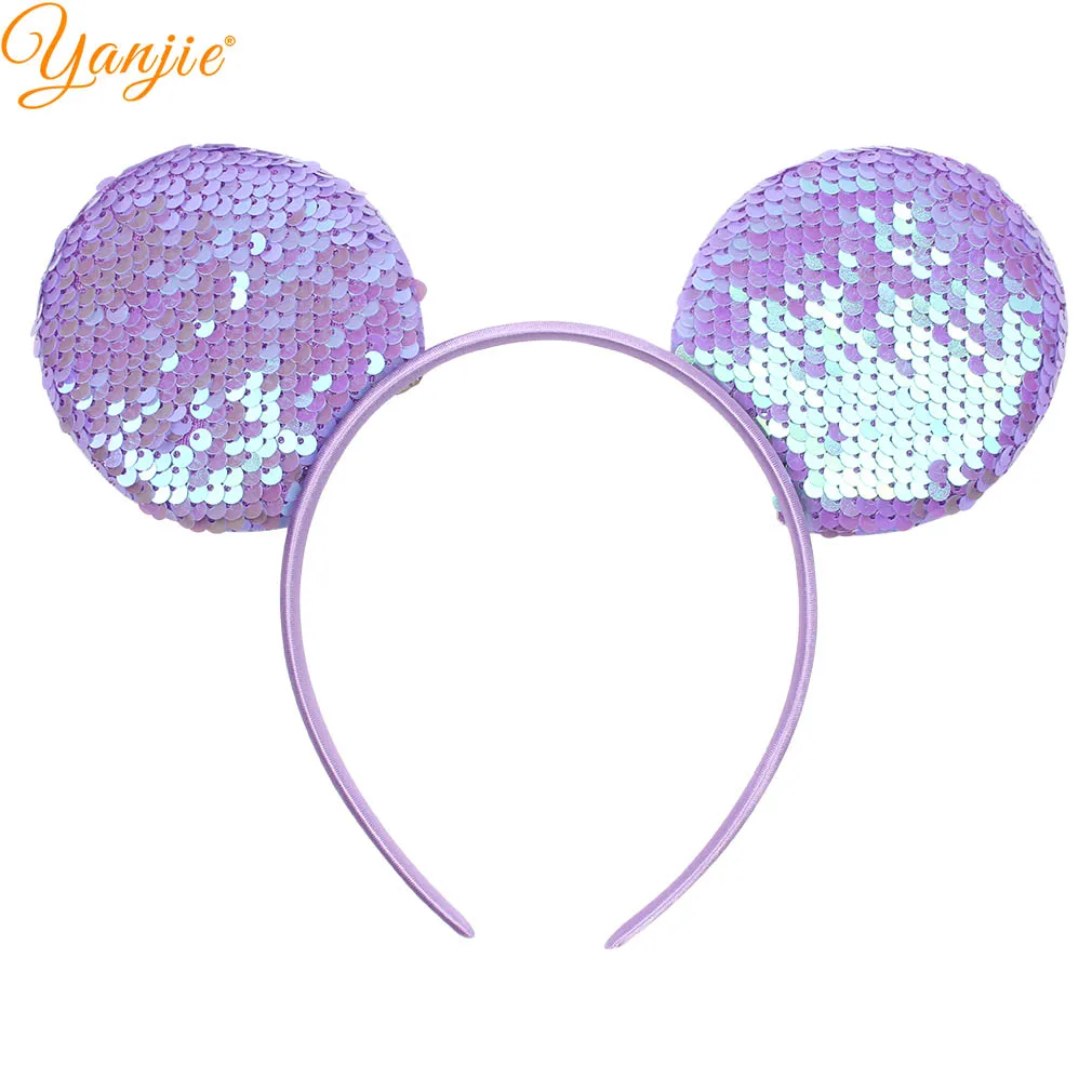 

12pcs/lot Reversible Sequin Minnie Mouse Ears Hairband 3.3'' Sequin Bow Glitter Mermaid Girl Headbands DIY Hair Accessories