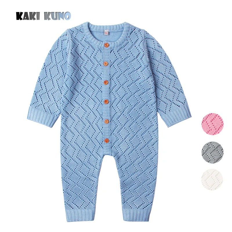 KAKI KUNO Baby Unisex Rompers Full Sleeve Hollow Out Kids Knit Clothes
