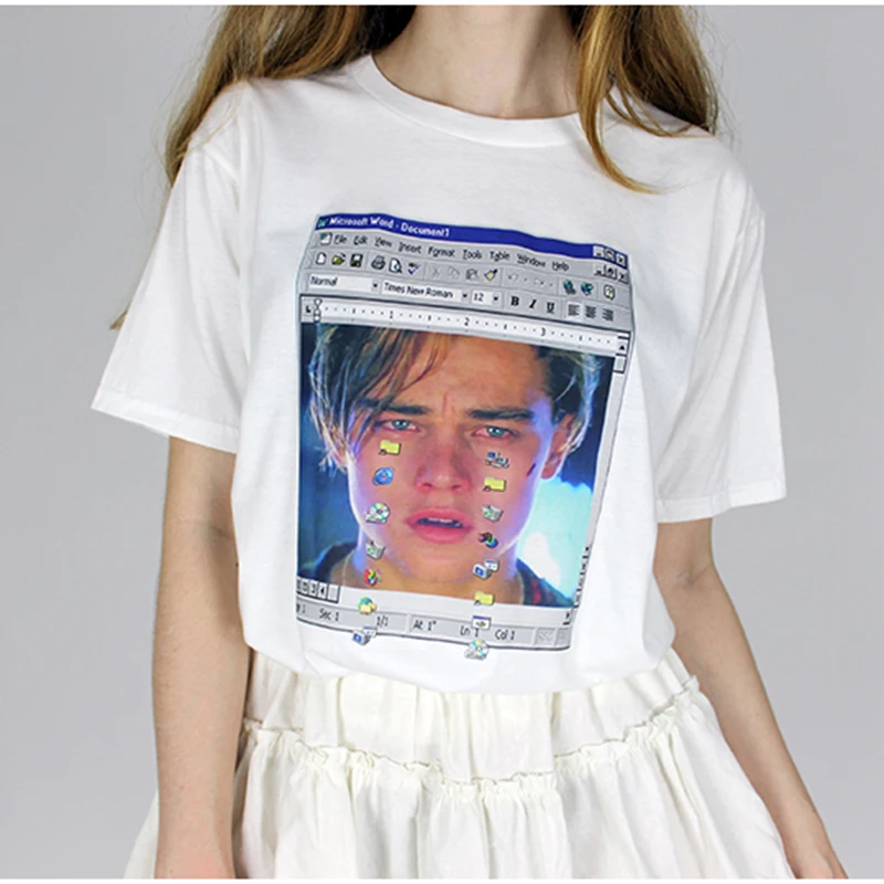 Женская футболка Ulzzang белая с принтом Leonardo di caprio Leo Titanik harajuku|Футболки| |