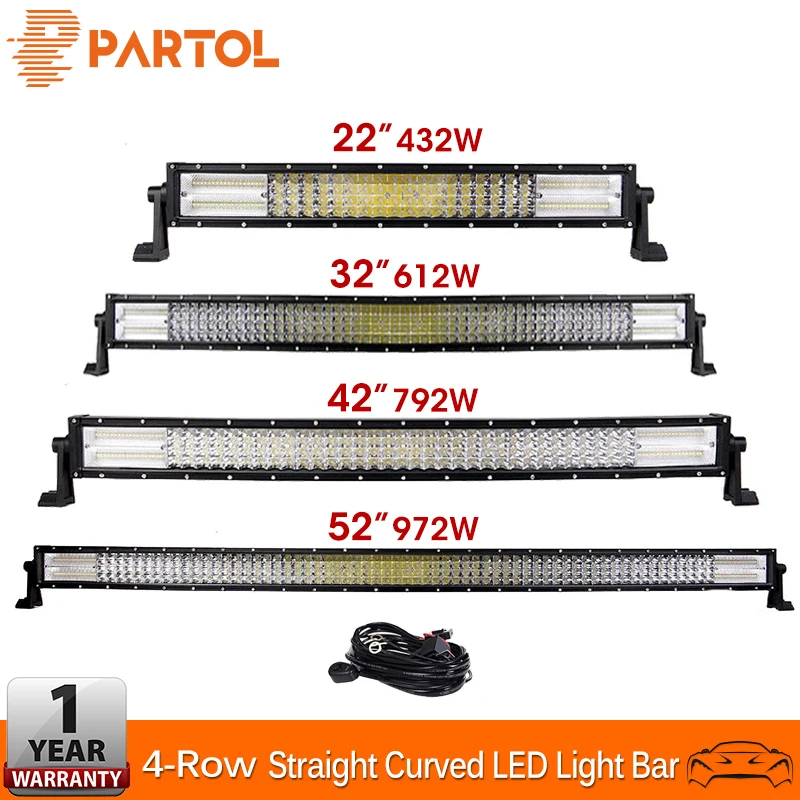 Partol 4 рядный светодиодный световой бар 22 &quot32&quot 42 &quot52&quot прямой изогнутый