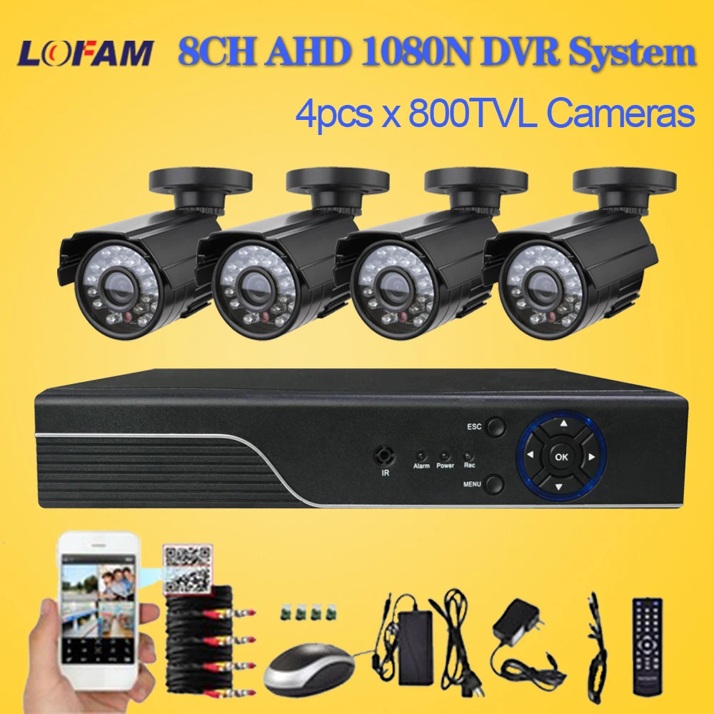 LOFAM Видеонаблюдение система 8CH 1080N AHD DVR Набор с 4 X 800TVL День Ночь Открытый