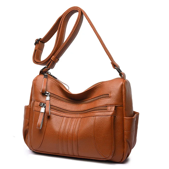 Женские кожаные сумки-мессенджеры Feminina Bolsa, роскошные кожаные сумки, женские сумки, дизайнерские сумки, сумка для основной леди, сумка на плечо - Цвет: Светло-коричневый