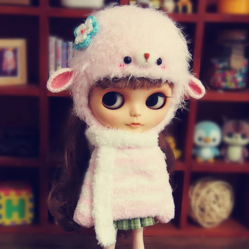 

Handmade Custom Cute Pink Wool Hat Accessories for Blyth Dolls Accessories Limited Collection